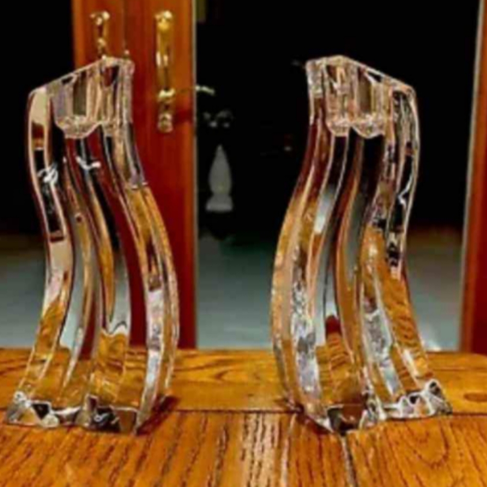 Lenox Ovations Cascade Candlestick Pair  6.25"h  Heavy Crystal